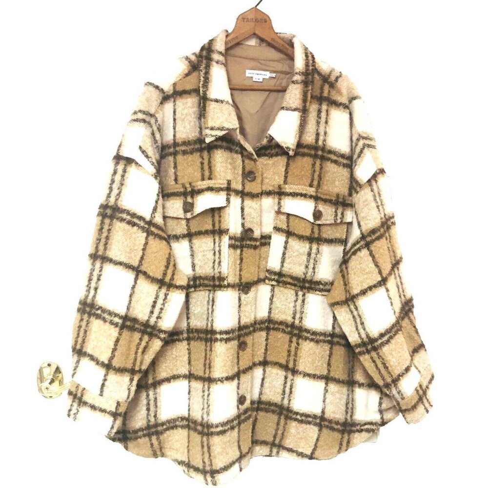 Good American Plaid Shacket Coat Women 4X 5X Lined Relaxed Fit Wool Blend